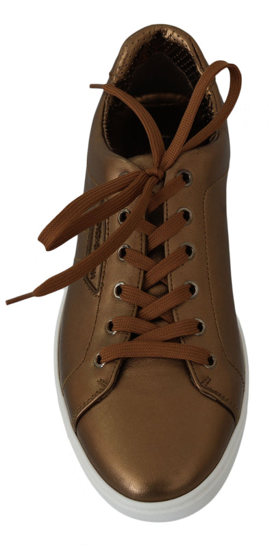 Dolce & Gabbana Gold Leder Herren Casual Turnschuhe