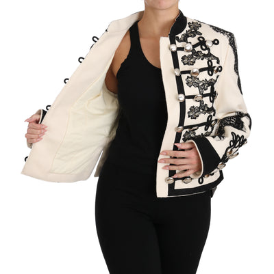 Dolce & Gabbana Weiß Wolle Schwarz Floral Barock Jacke
