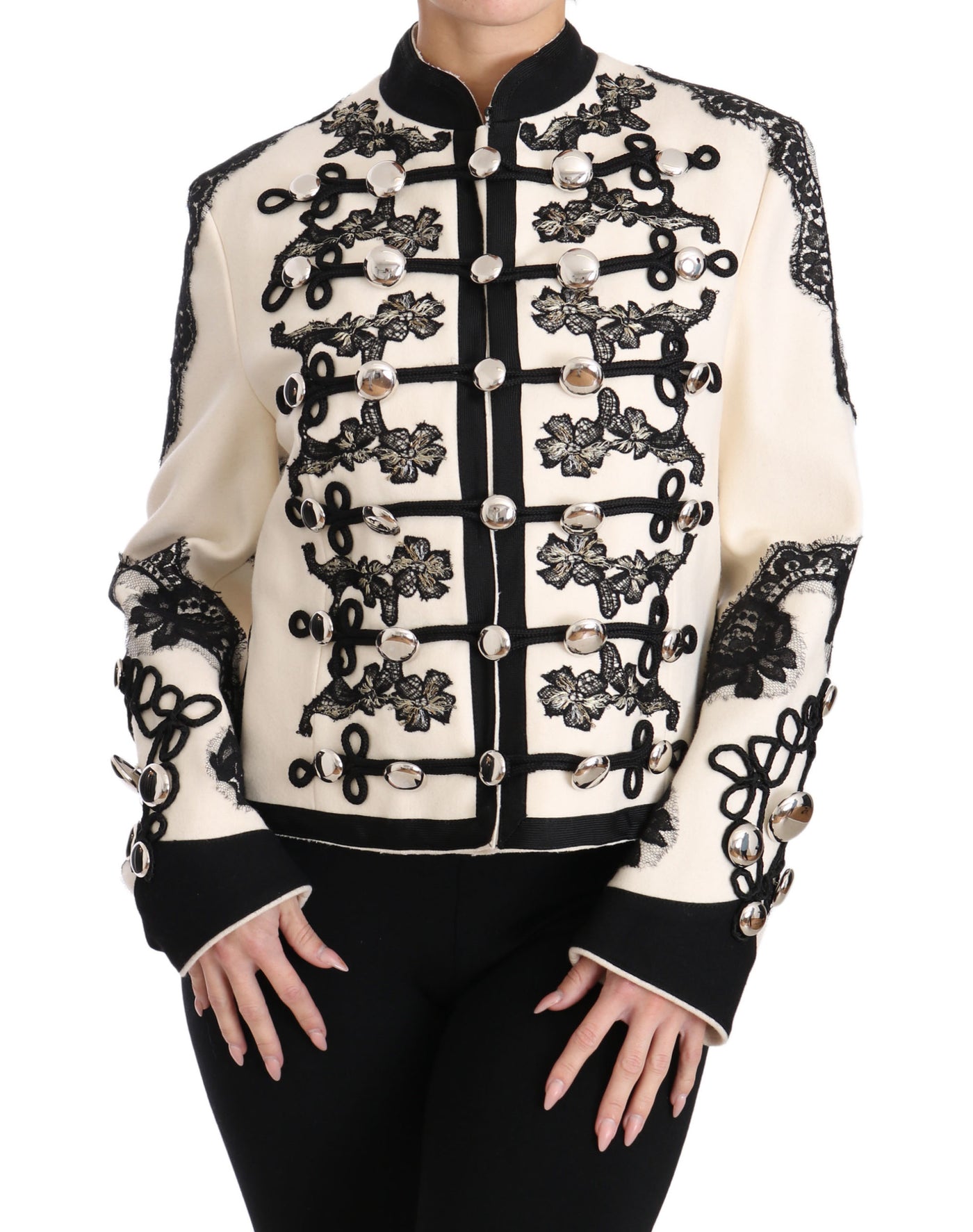 Dolce & Gabbana Weiß Wolle Schwarz Floral Barock Jacke