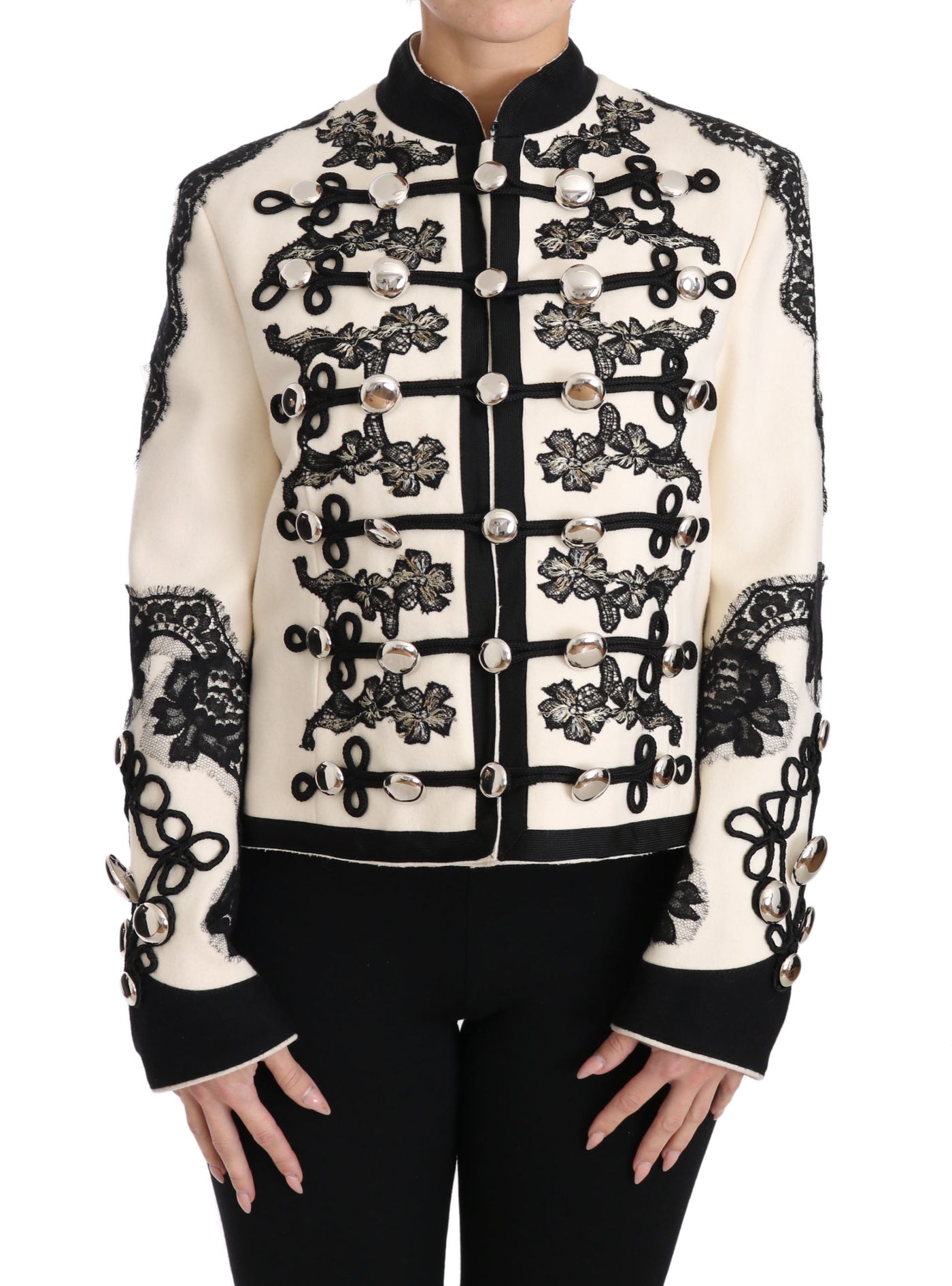 Dolce & Gabbana Weiß Wolle Schwarz Floral Barock Jacke