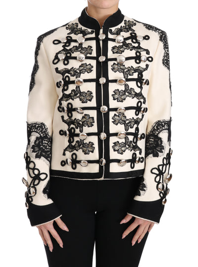 Dolce & Gabbana Weiß Wolle Schwarz Floral Barock Jacke