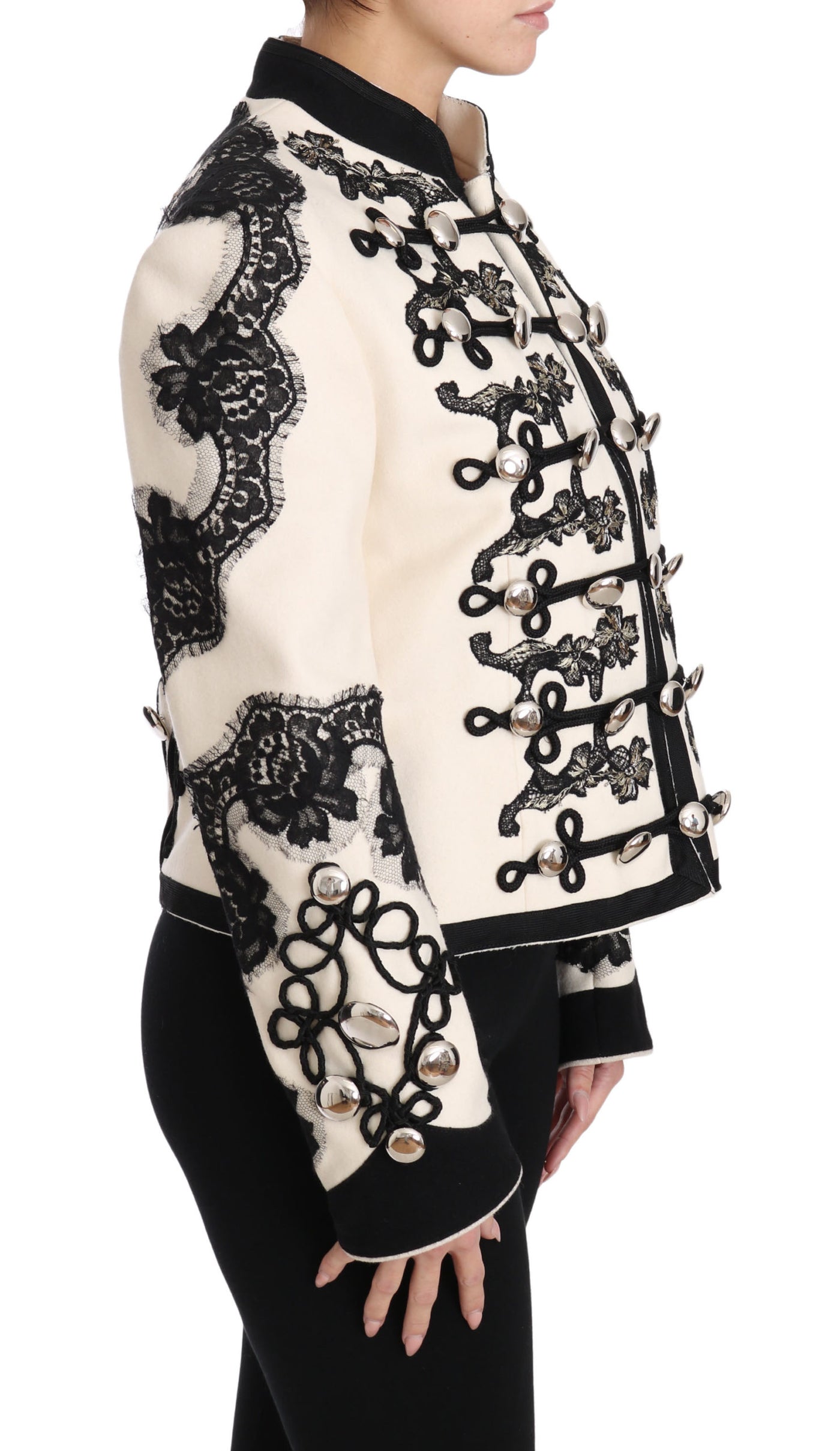 Dolce & Gabbana Weiß Wolle Schwarz Floral Barock Jacke