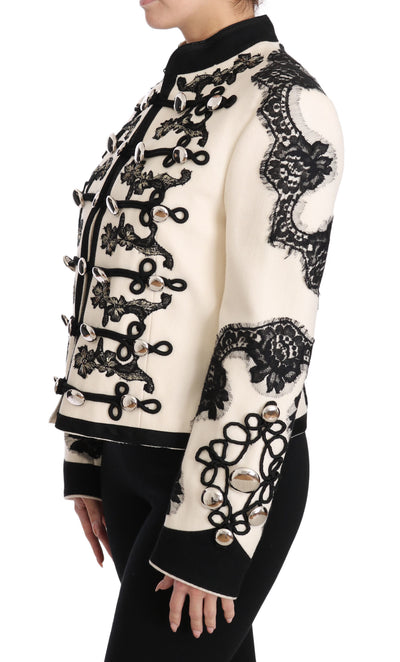 Dolce & Gabbana Weiß Wolle Schwarz Floral Barock Jacke