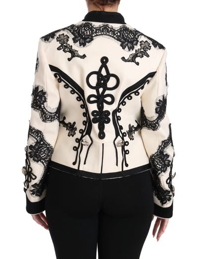 Dolce & Gabbana Weiß Wolle Schwarz Floral Barock Jacke