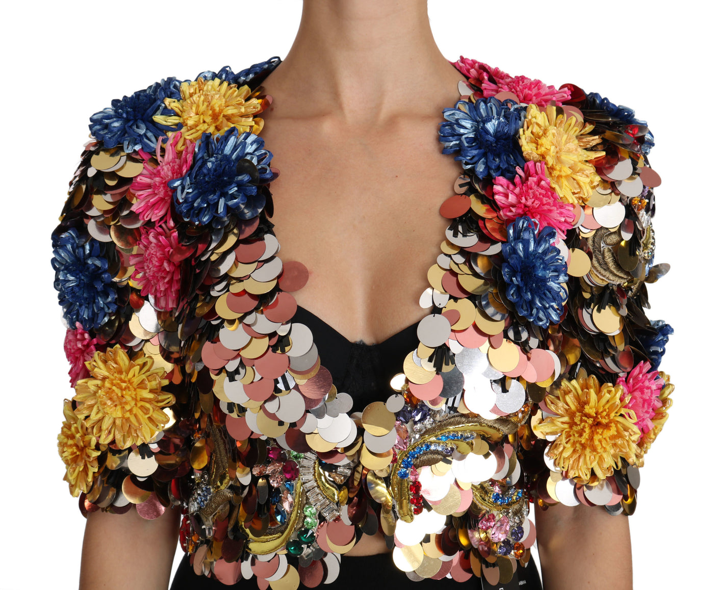 Dolce & Gabbana Crystal Pailletten Jacke Mantel mit Blumenmuster