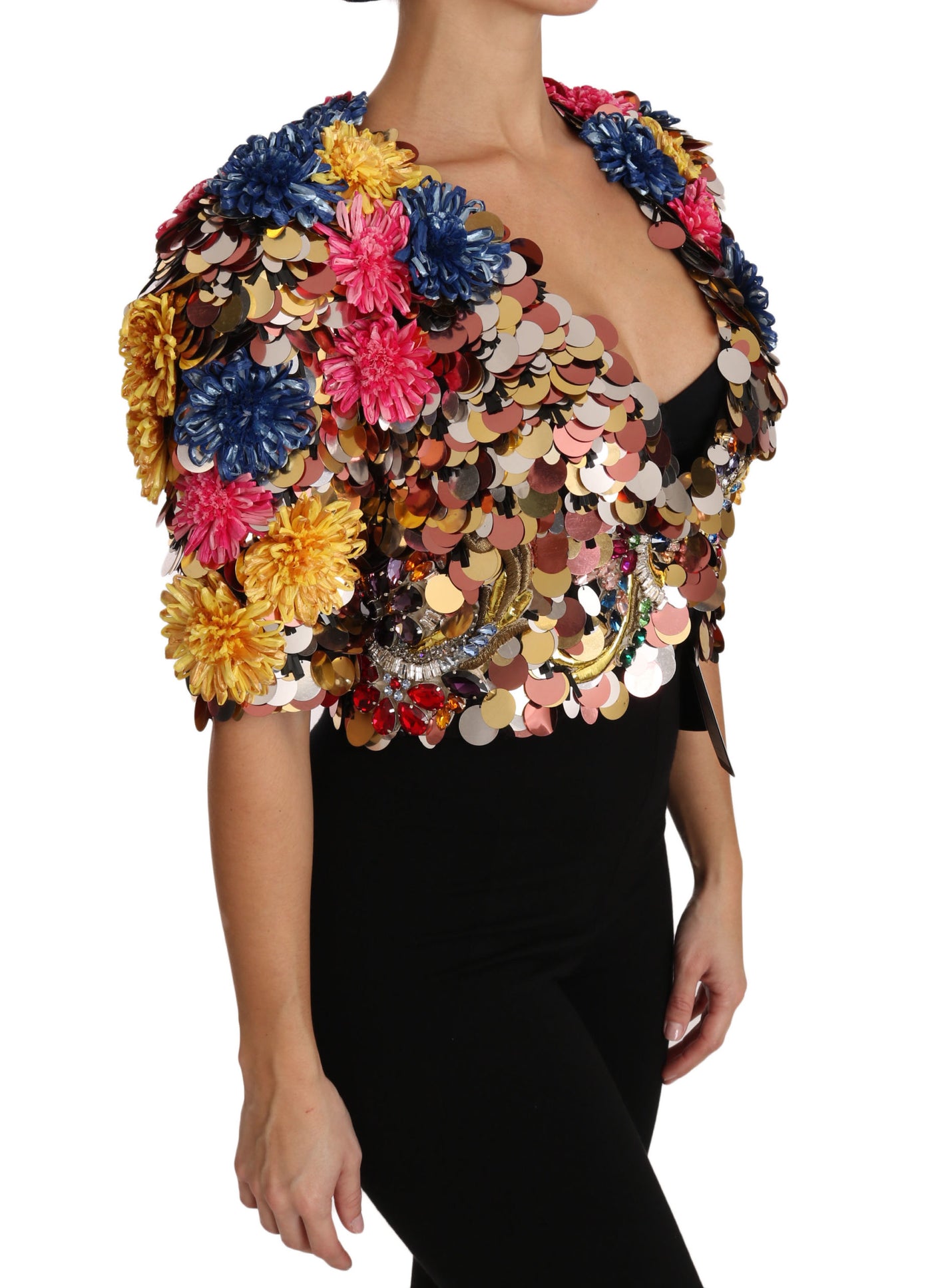 Dolce & Gabbana Crystal Pailletten Jacke Mantel mit Blumenmuster
