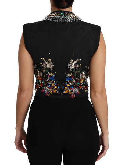 Dolce & Gabbana Schwarzer Kristall Sizilien Weste Weste