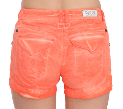 PLEIN SUD Orangefarbene Mini-Shorts aus Baumwoll-Denim mit mittlerer Taille