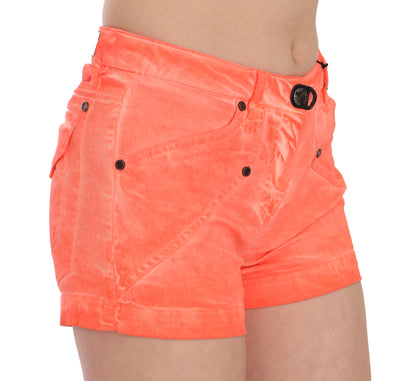 PLEIN SUD Orangefarbene Mini-Shorts aus Baumwoll-Denim mit mittlerer Taille