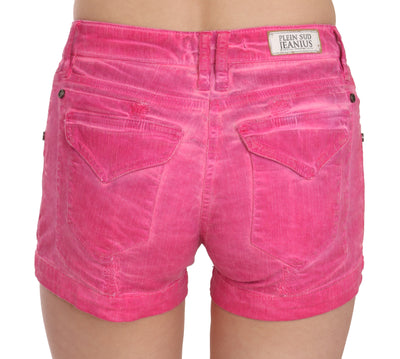 PLEIN SUD Rosa Mini-Shorts aus Baumwoll-Denim mit mittlerer Taille
