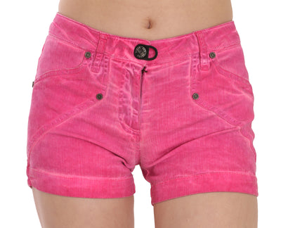 PLEIN SUD Rosa Mini-Shorts aus Baumwoll-Denim mit mittlerer Taille