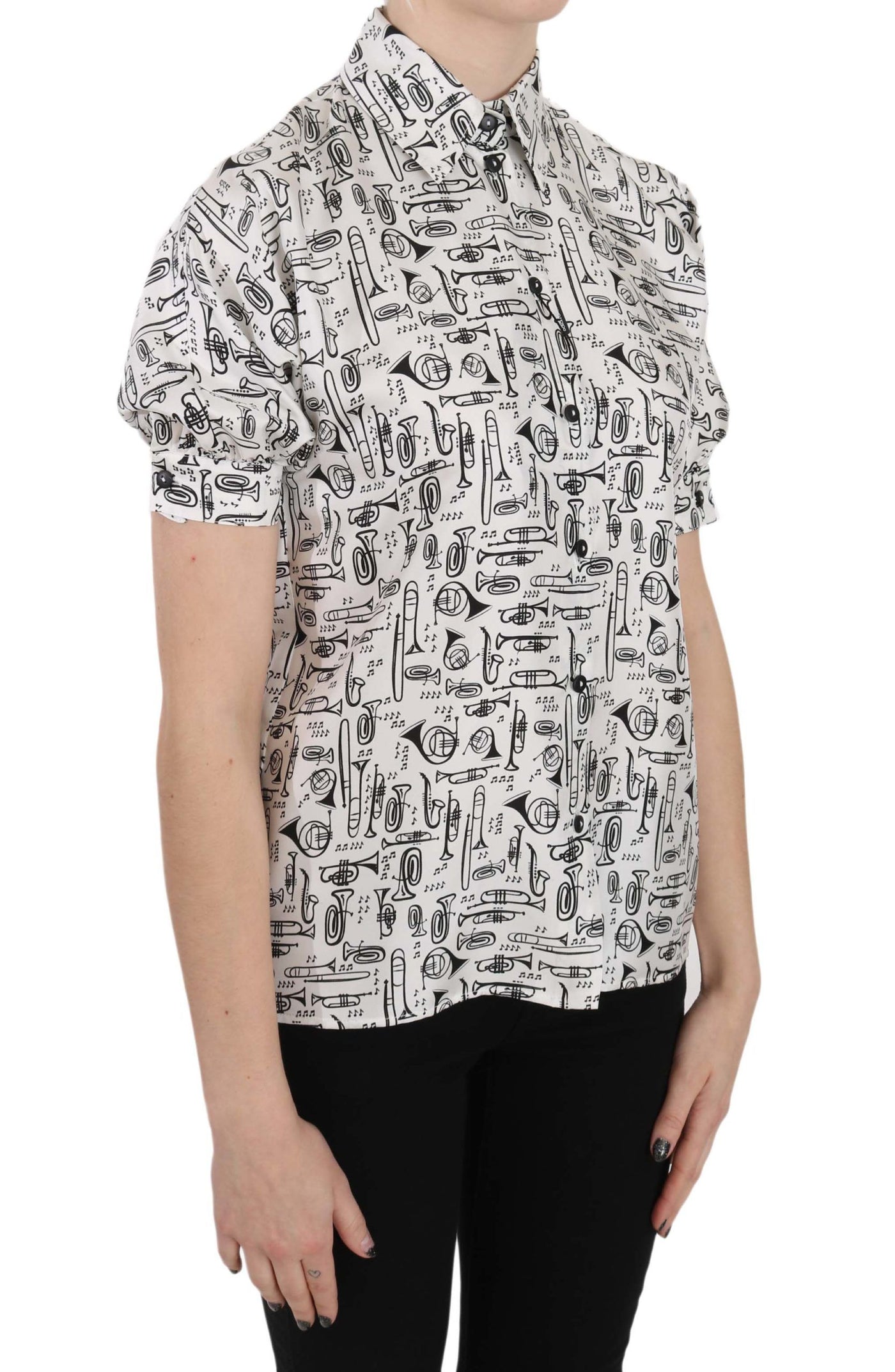 Dolce & Gabbana Trompetendruck Knopfleiste Seidentop Bluse
