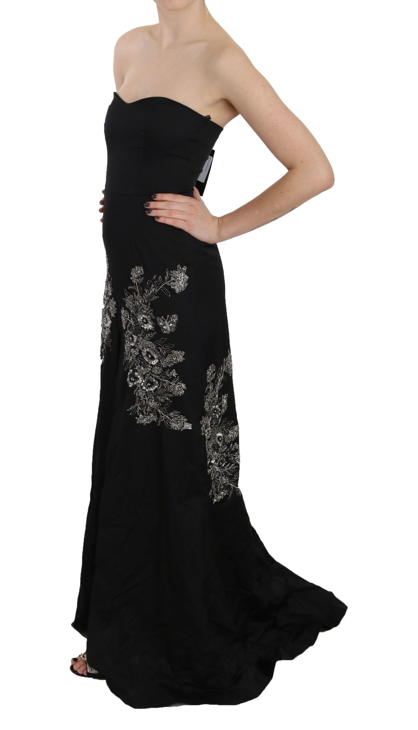 John Richmond Schwarzes paillettenbesetztes Ballkleid mit Ausschnitt