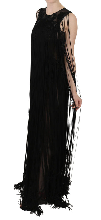 John Richmond Schwarzes Seidenkleid mit Paillettenbesatz