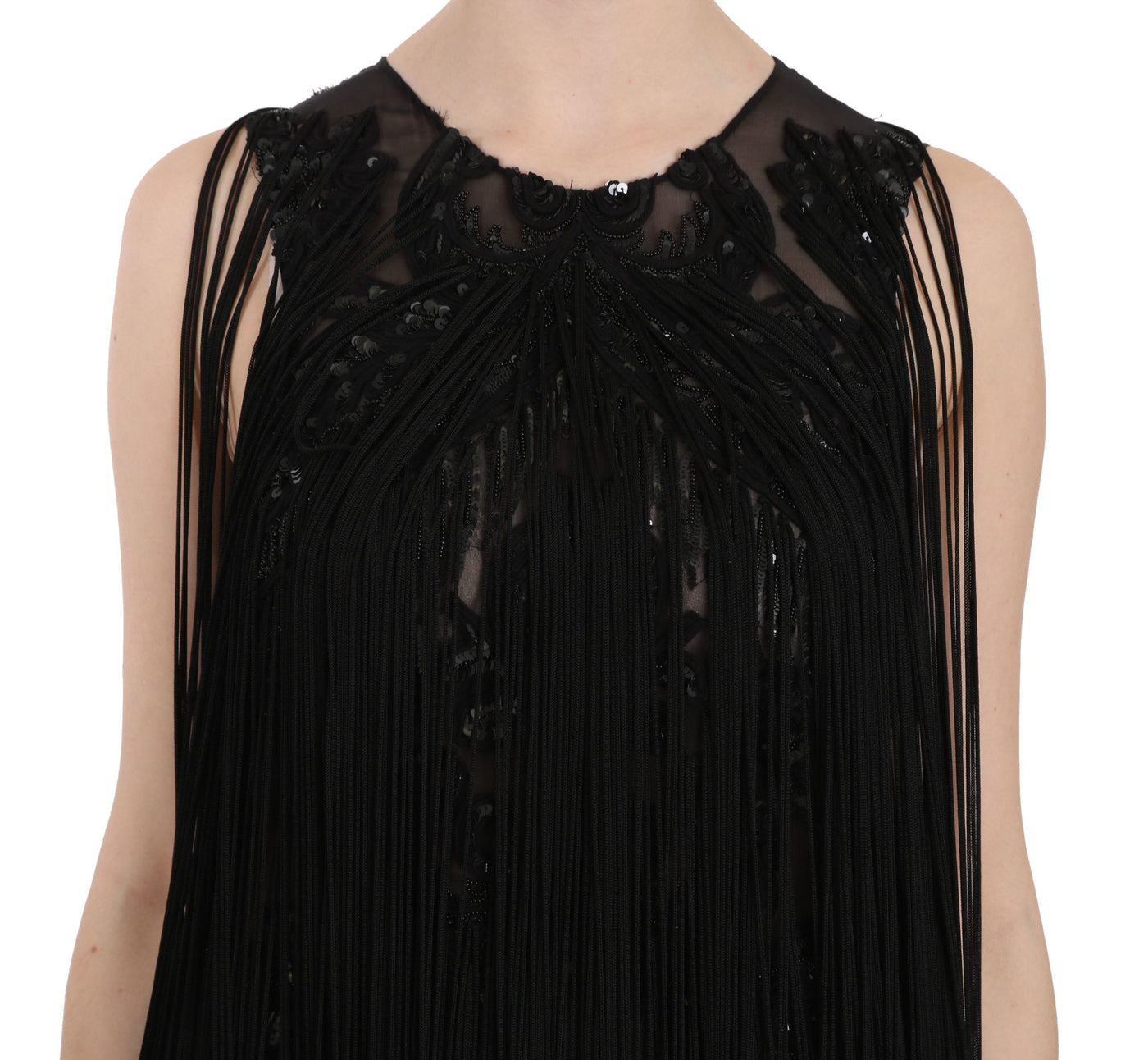John Richmond Schwarzes Seidenkleid mit Paillettenbesatz
