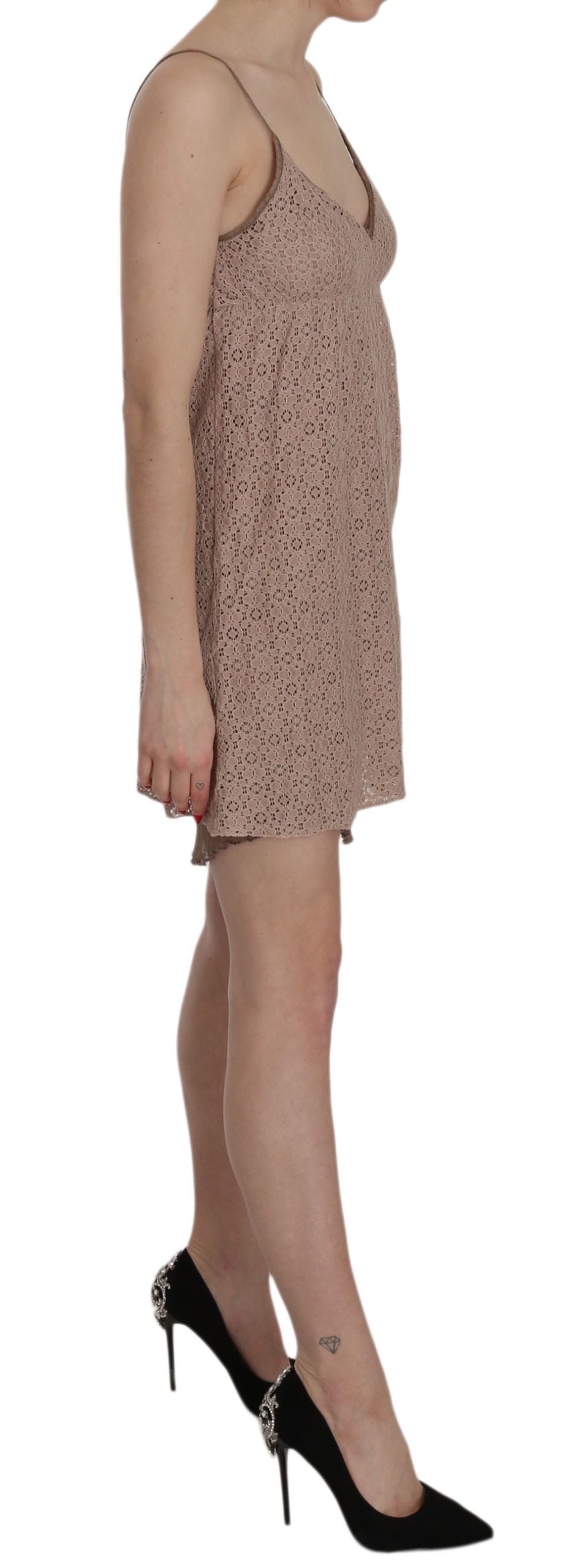 PINK MEMORIES Beige Spaghettiträger A-Linie Mini-Baumwollkleid