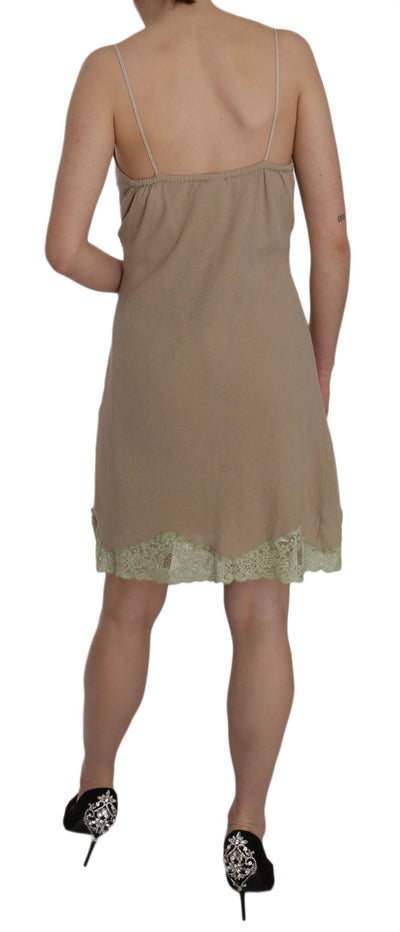 PINK MEMORIES Beigefarbenes Spaghettiträger-Minikleid aus Baumwolle mit Spitze