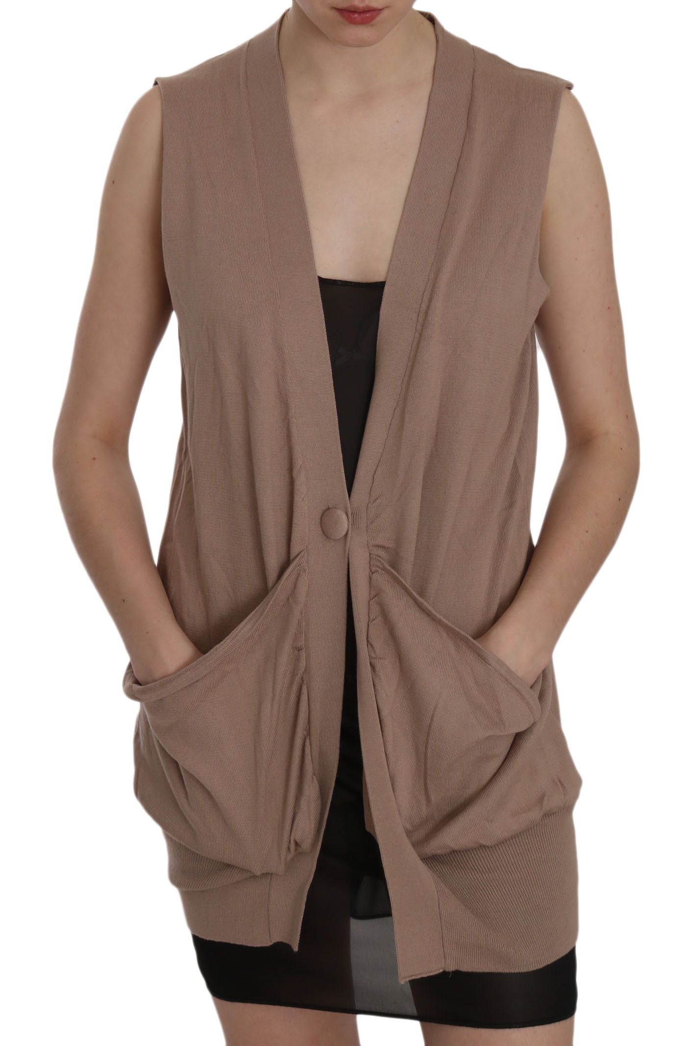 PINK MEMORIES Braunes ärmelloses Cardigan-Top aus 100% Baumwolle Weste