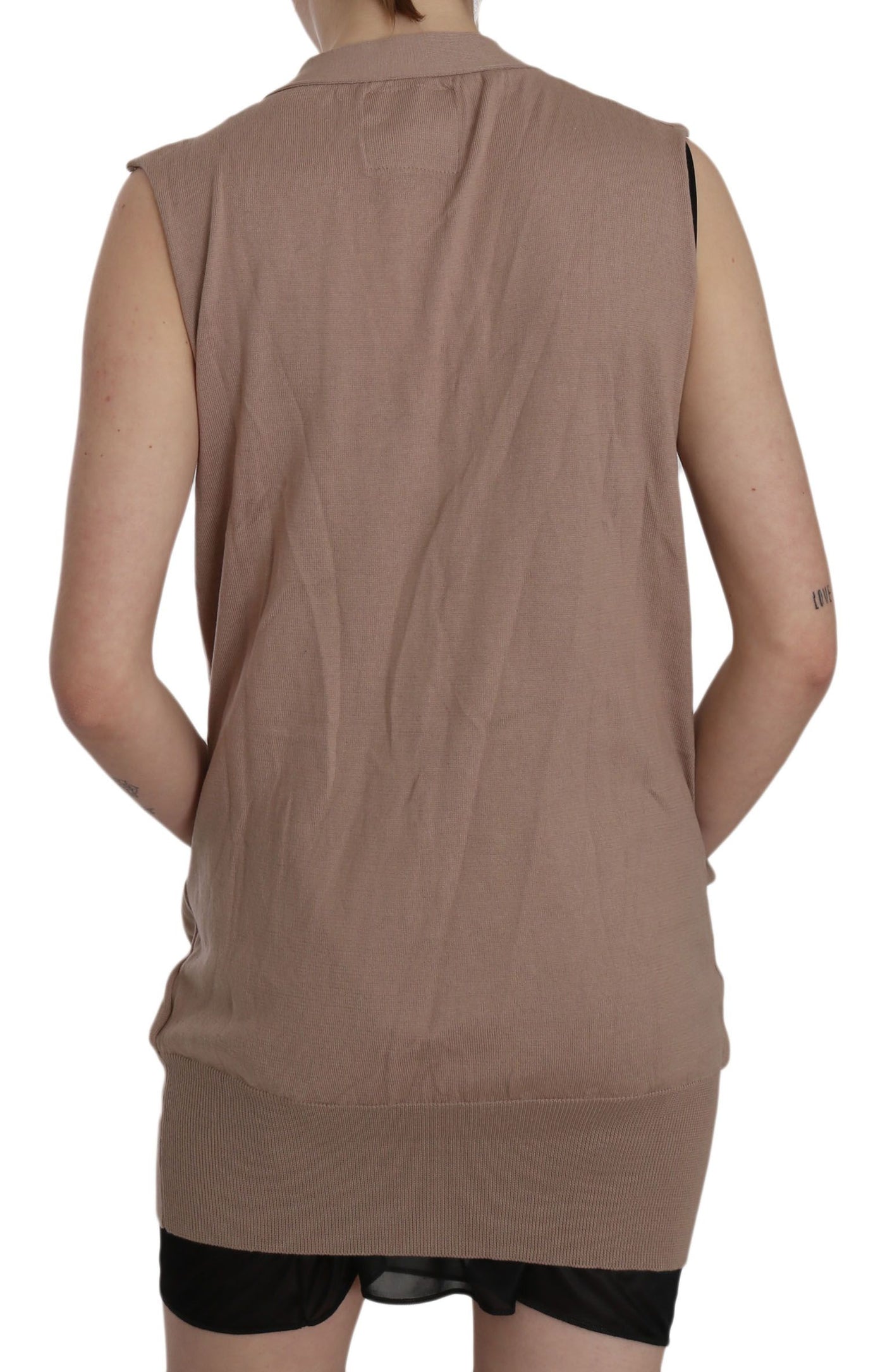 PINK MEMORIES Braunes ärmelloses Cardigan-Top aus 100% Baumwolle Weste