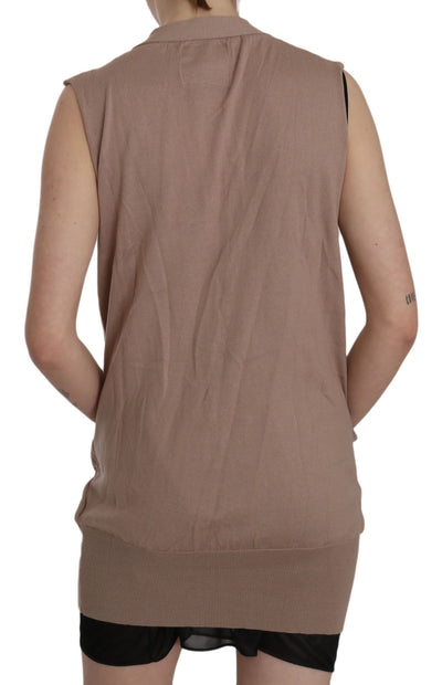 PINK MEMORIES Braunes ärmelloses Cardigan-Top aus 100% Baumwolle Weste