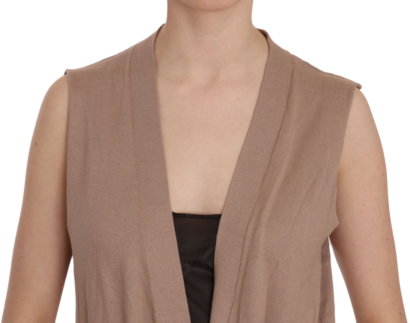 PINK MEMORIES Braunes ärmelloses Cardigan-Top aus 100% Baumwolle Weste