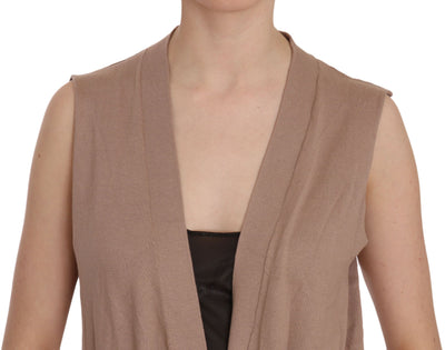 PINK MEMORIES Braunes ärmelloses Cardigan-Top aus 100% Baumwolle Weste