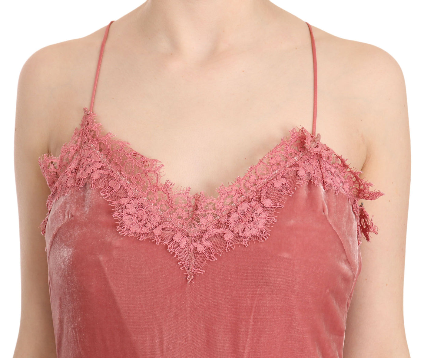 PINKO Rosa Spitze Spaghetti-Träger mit Seitenschlitz Midikleid