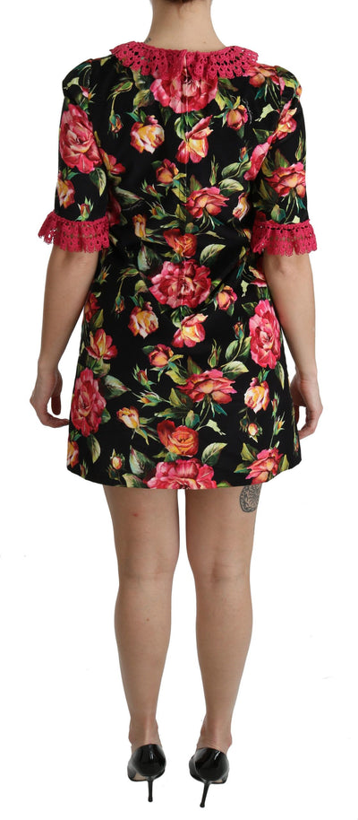 Dolce & Gabbana Rosa Spitzen-Minikleid mit Blumenmuster und A-Linie im Shift