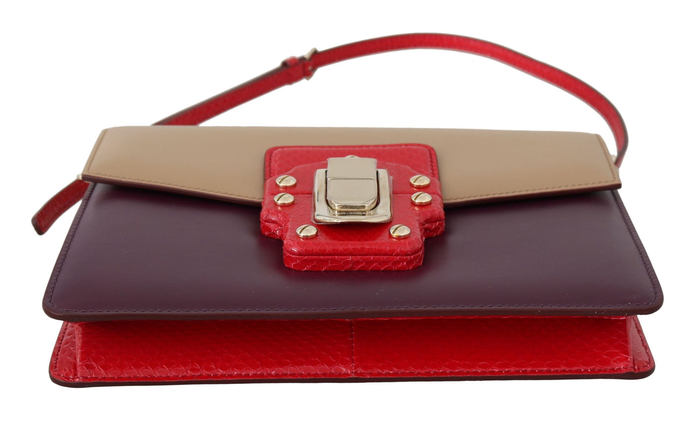 Dolce & Gabbana Lila Beige Rot Leder Crossbody Handtasche