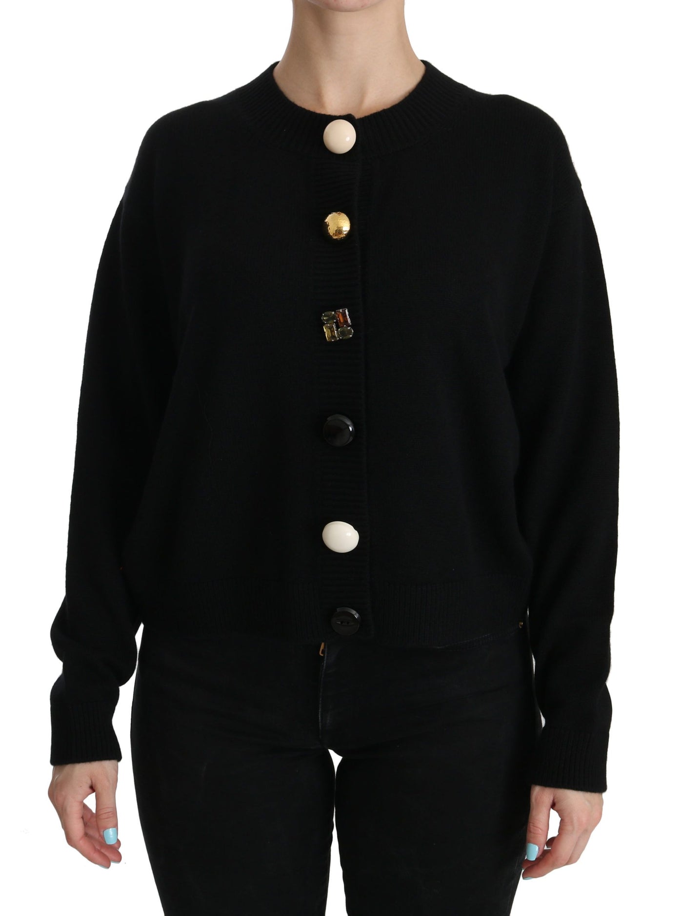 Dolce & Gabbana Schwarzer Strickpullover mit Knopfverzierung
