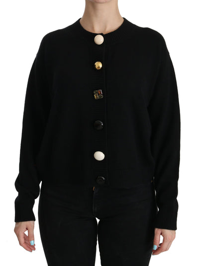 Dolce & Gabbana Schwarzer Strickpullover mit Knopfverzierung