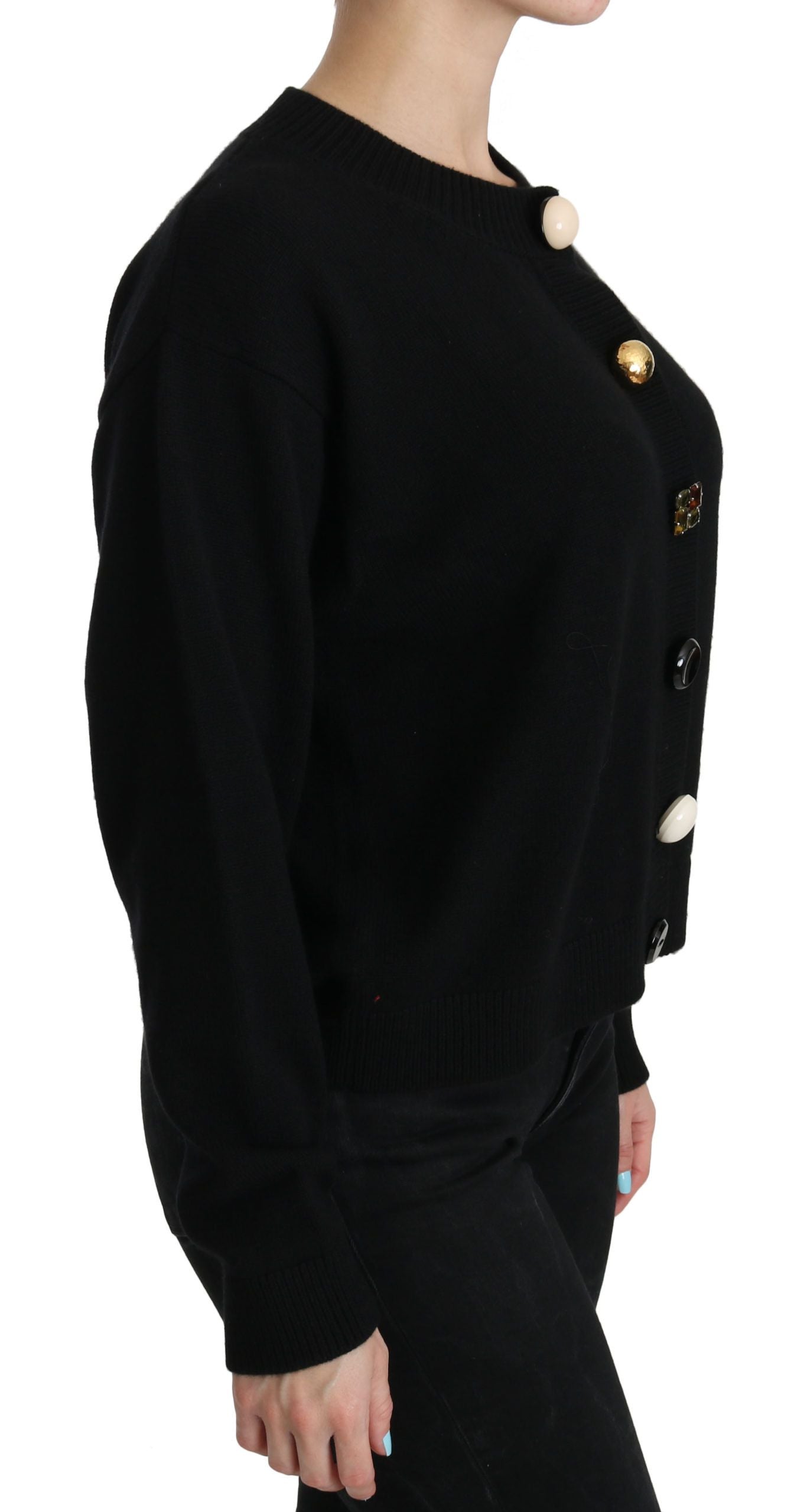 Dolce & Gabbana Schwarzer Strickpullover mit Knopfverzierung