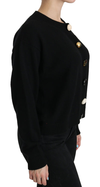 Dolce & Gabbana Schwarzer Strickpullover mit Knopfverzierung