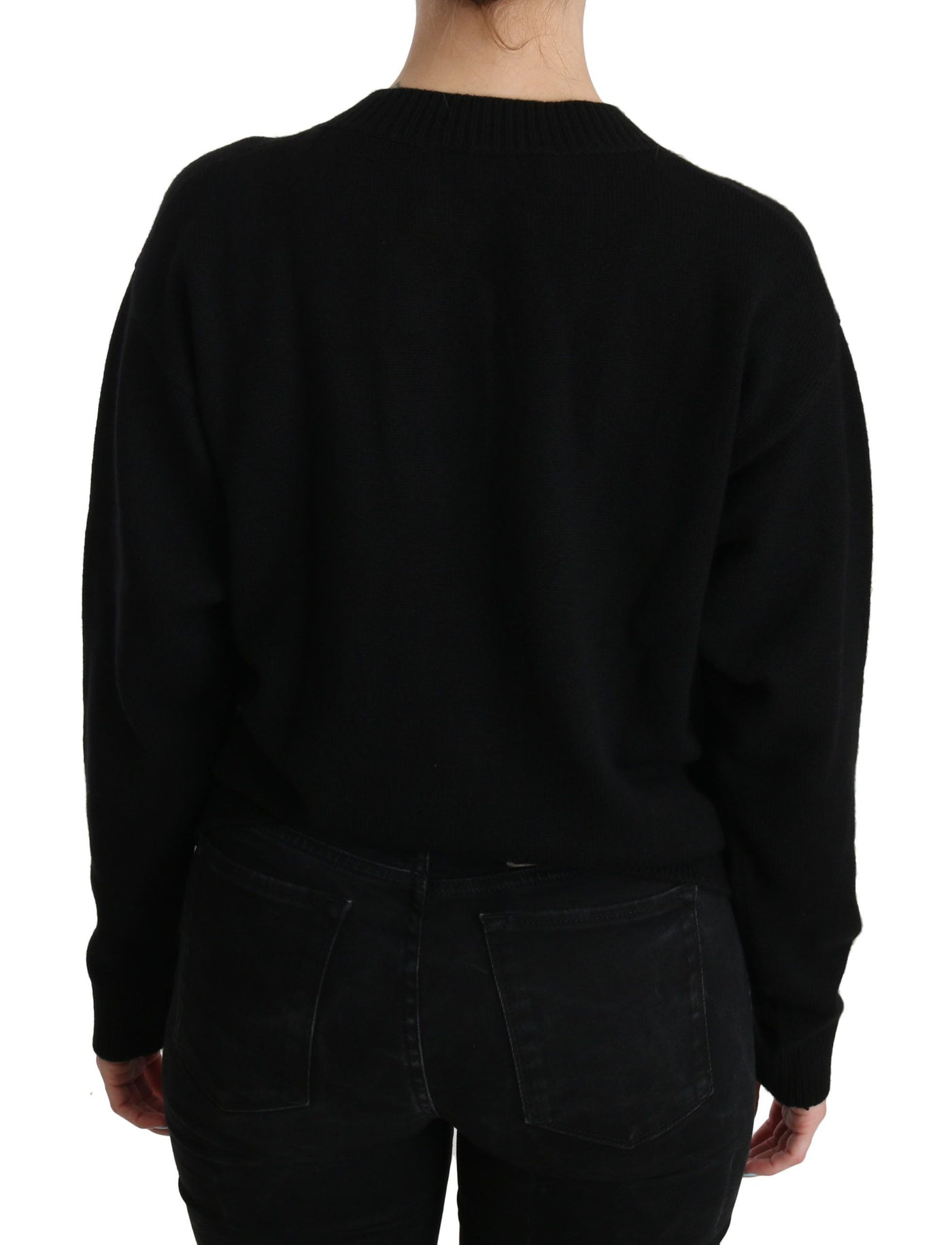 Dolce & Gabbana Schwarzer Strickpullover mit Knopfverzierung