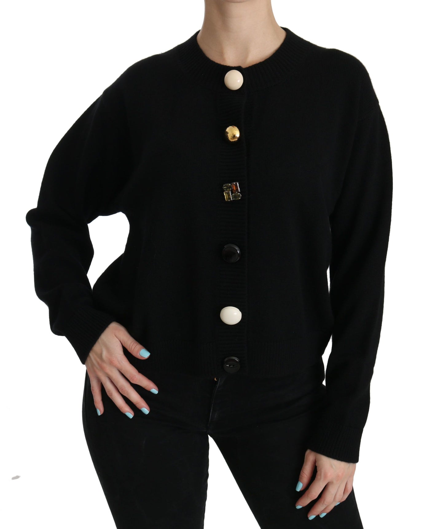 Dolce & Gabbana Schwarzer Strickpullover mit Knopfverzierung