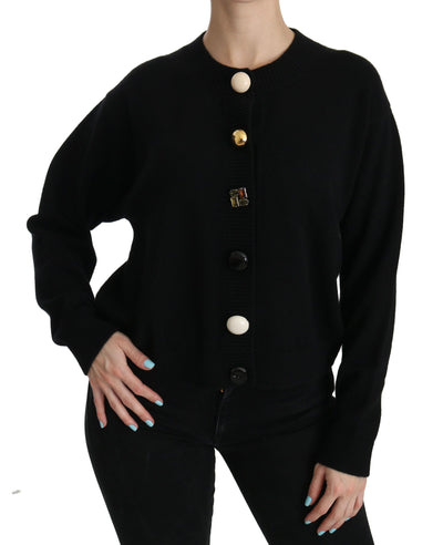 Dolce & Gabbana Schwarzer Strickpullover mit Knopfverzierung