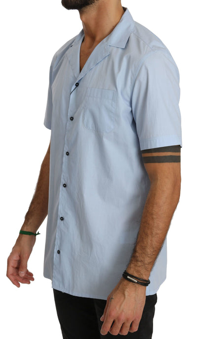 Dolce & Gabbana Blaues Kurzarmhemd aus 100% Baumwolle