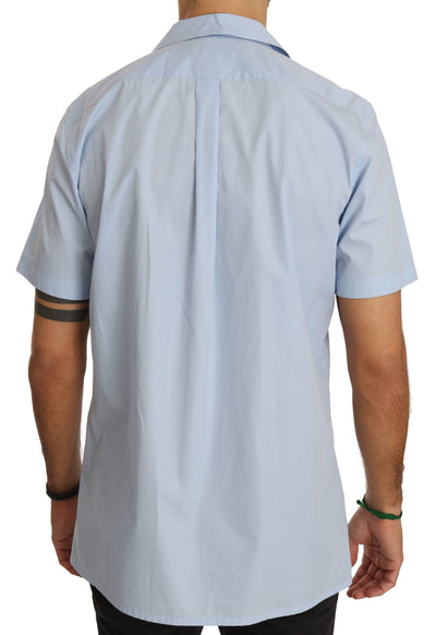 Dolce & Gabbana Blaues Kurzarmhemd aus 100% Baumwolle