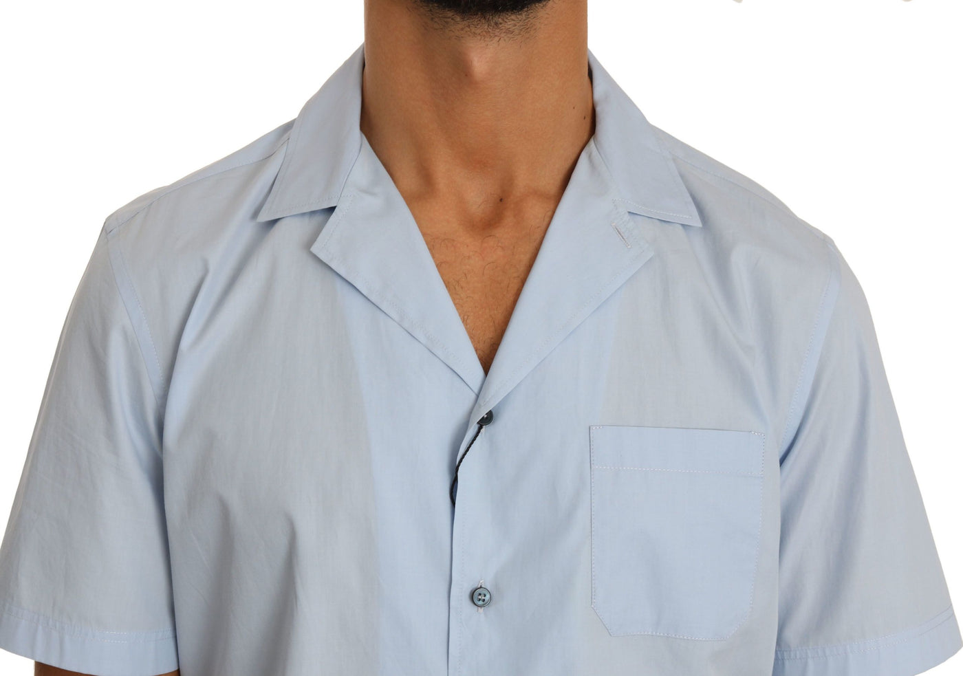 Dolce & Gabbana Blaues Kurzarmhemd aus 100% Baumwolle