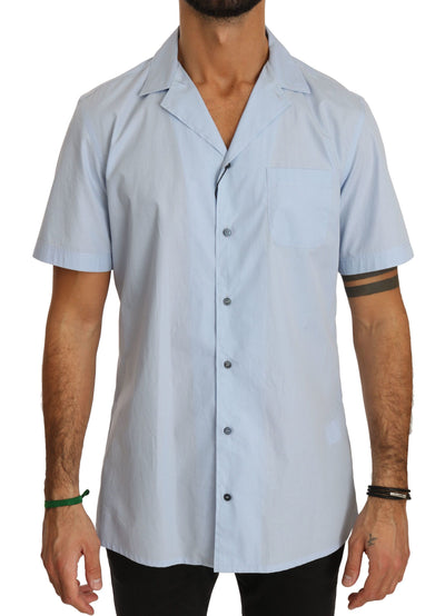Dolce & Gabbana Blaues Kurzarmhemd aus 100% Baumwolle