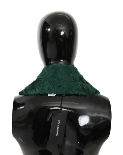 Dolce & Gabbana Grüner Pelzschulterkragen Wickel-Lammfellschal