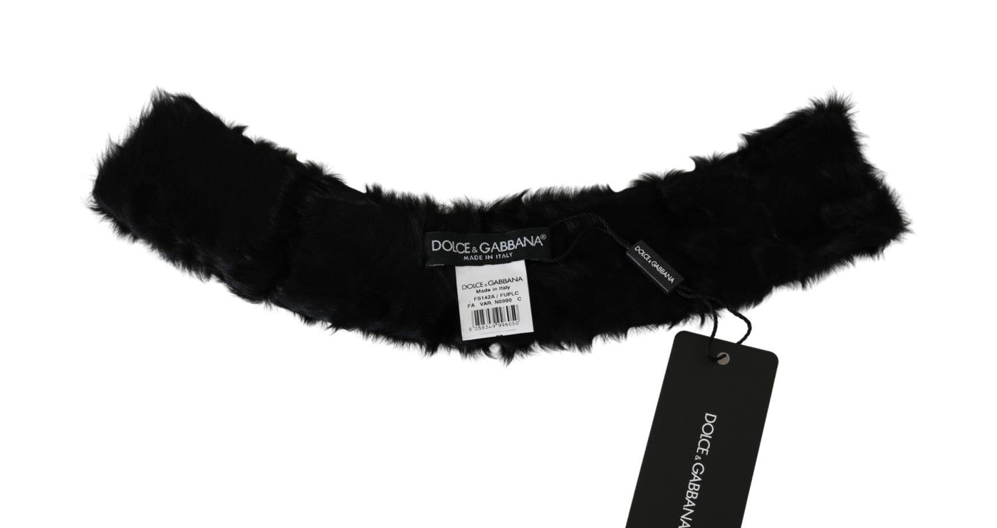 Dolce & Gabbana Schwarzer Pelzkragen Wickel-Lammfellschal