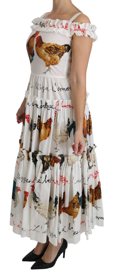Dolce & Gabbana Weißer Hahn Etuikleid Midi aus Baumwolle