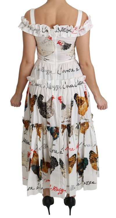 Dolce & Gabbana Weißer Hahn Etuikleid Midi aus Baumwolle