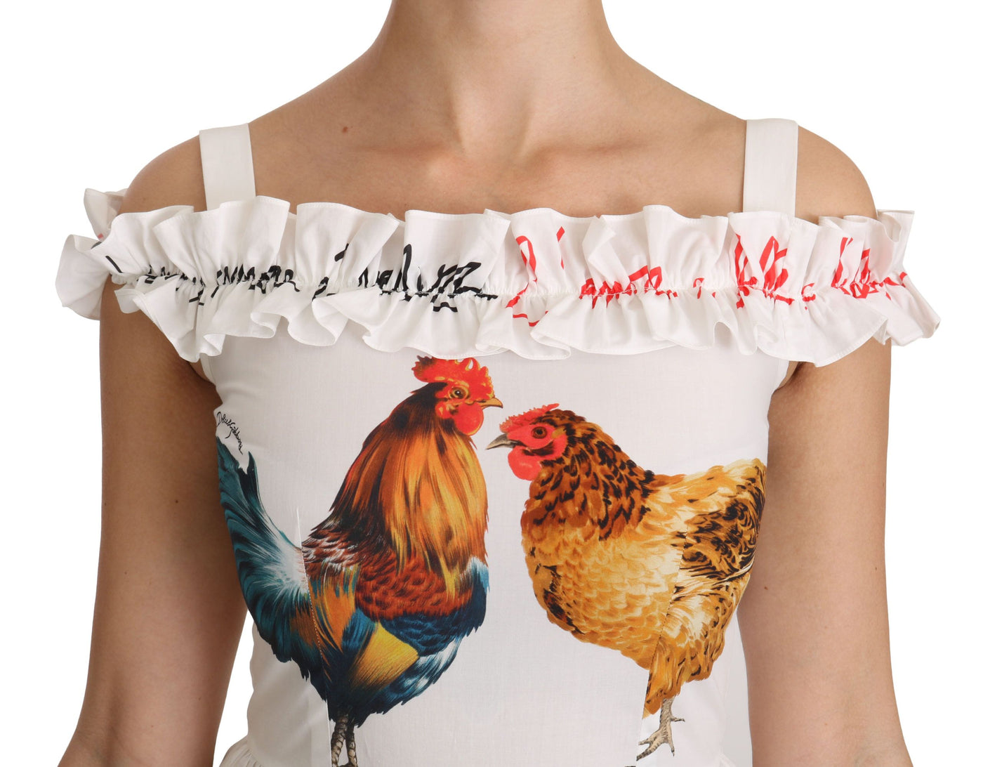 Dolce & Gabbana Weißer Hahn Etuikleid Midi aus Baumwolle