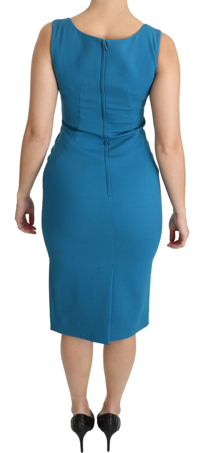 Dolce & Gabbana Blaues Bodycon-Mantelkleid aus Wolle in Knielänge