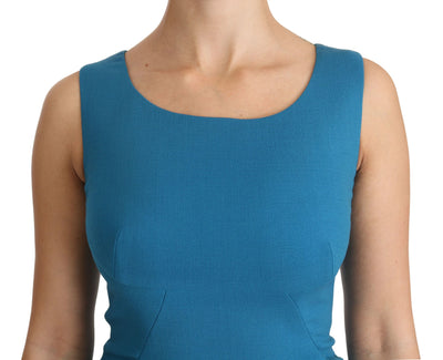 Dolce & Gabbana Blaues Bodycon-Mantelkleid aus Wolle in Knielänge