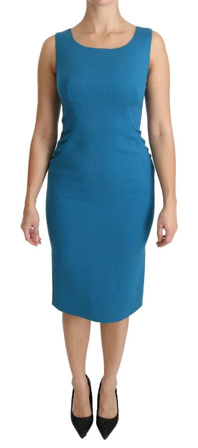 Dolce & Gabbana Blaues Bodycon-Mantelkleid aus Wolle in Knielänge