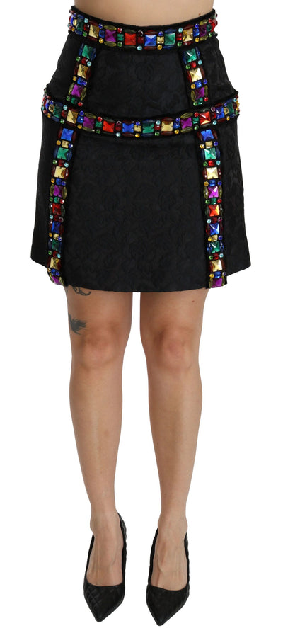 Dolce & Gabbana Schwarzer kristallbesetzter Rock mit hoher Taille