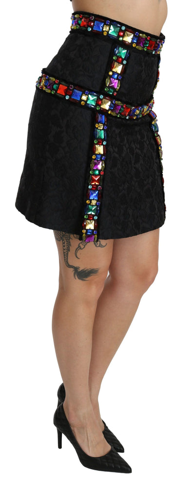 Dolce & Gabbana Schwarzer kristallbesetzter Rock mit hoher Taille